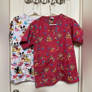2 nurse scrubs tops Garfield and Mickey Mouse & Pluto size S
